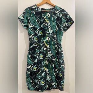 WHIT Tropical Green & Black Leaf Print Midi Dress